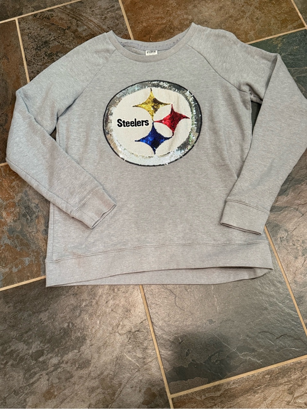 Women’s Gray Sequin Steelers Pullover Sweater